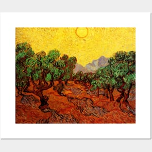 Olive Trees with Yellow Sky and Sun by Vincent van Gogh Posters and Art